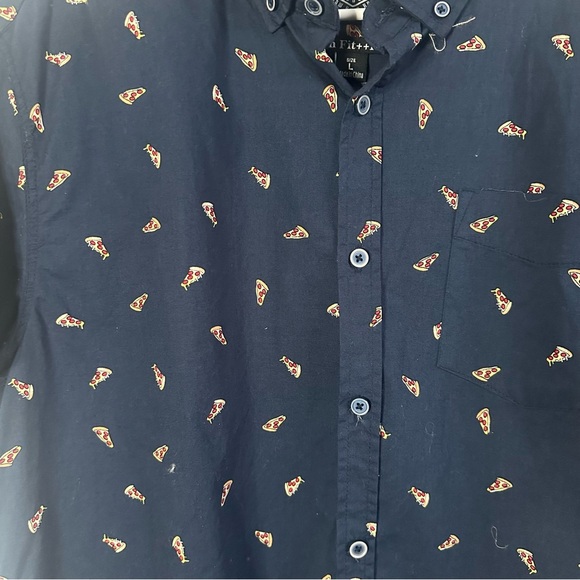 FIVE POINT Men’s Pizza Shirt Nqvy Blue Button Down Short Sleeve Size Large Print - Picture 4 of 9